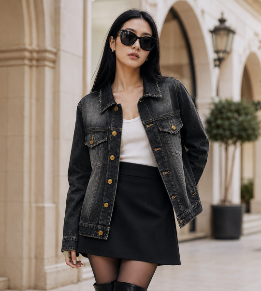BOXY004 - Felian Áo Khoác Jean Đen Wash Nam Nữ Form Oversize