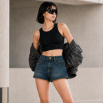QUẦN SHORT JEAN NỮ FELIAN FORM BẦU NHẸ CẠP CAO XANH INDIGO ĐẬM TÚI NẮP HIỆN ĐẠI