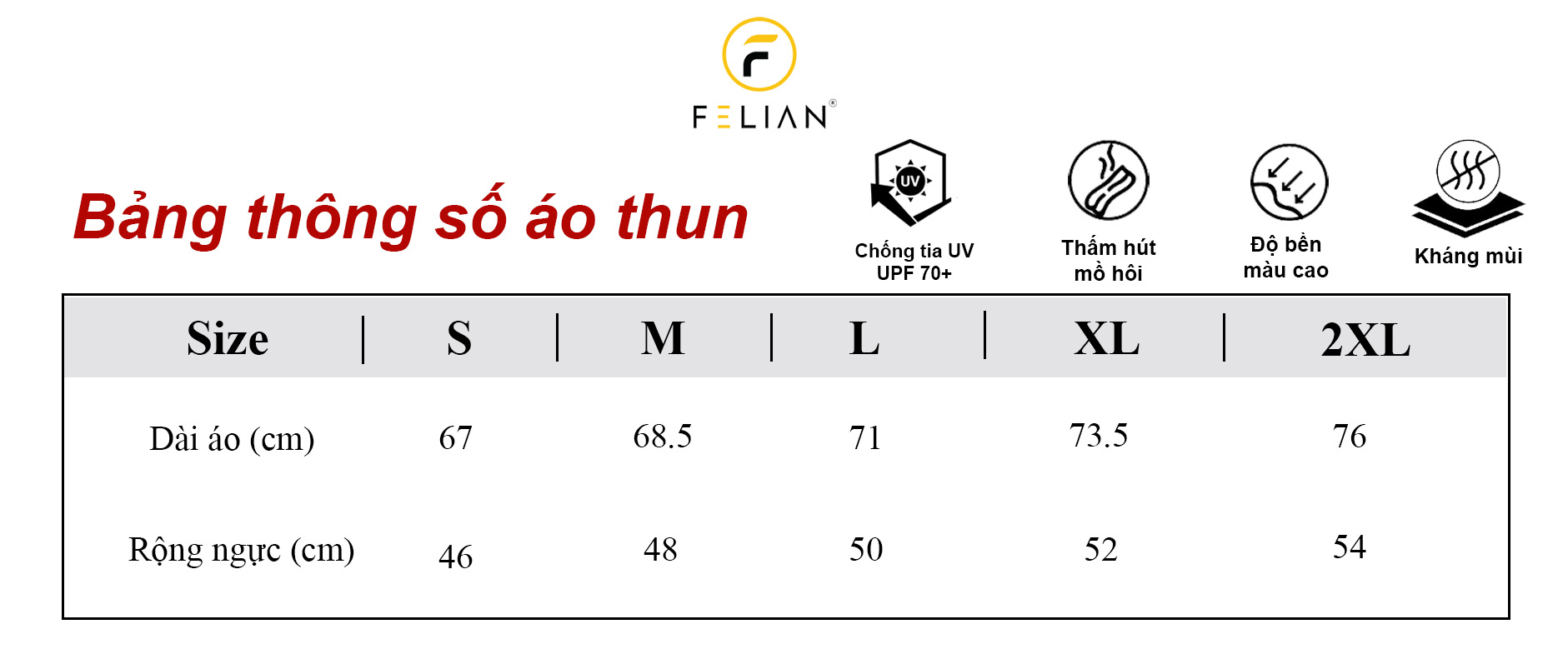 bảng thông số áo thun felian-1