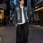 BOXY002 - Felian Áo Khoác Jean Màu Retro Xanh Đậm Nam Nữ Form Oversize