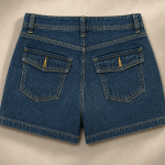 QUẦN SHORT JEAN NỮ FELIAN FORM BẦU NHẸ CẠP CAO XANH INDIGO ĐẬM TÚI NẮP HIỆN ĐẠI